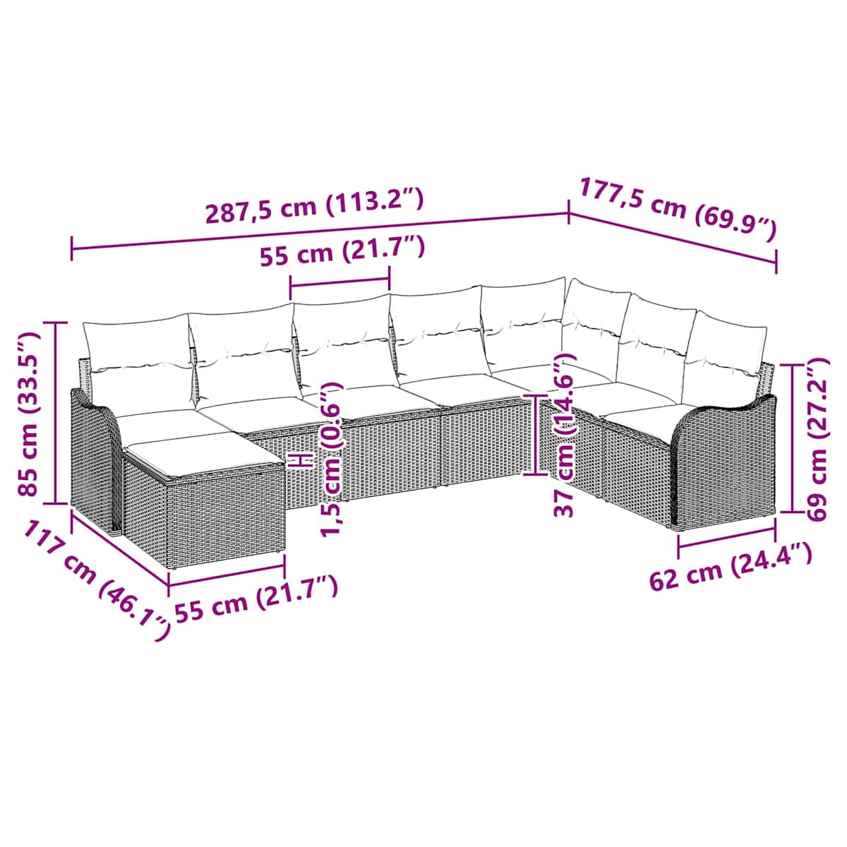 Havesofa Sæt Grå polyrattan - Billede 10