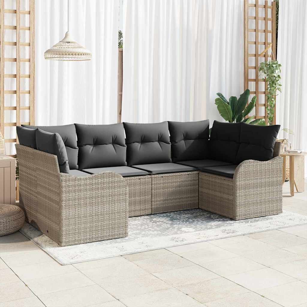 6-delt have sofa sæt med puder lysegrå poly rattan, vidaXL 2-personers have sofa med puder lysegrå poly rattan
