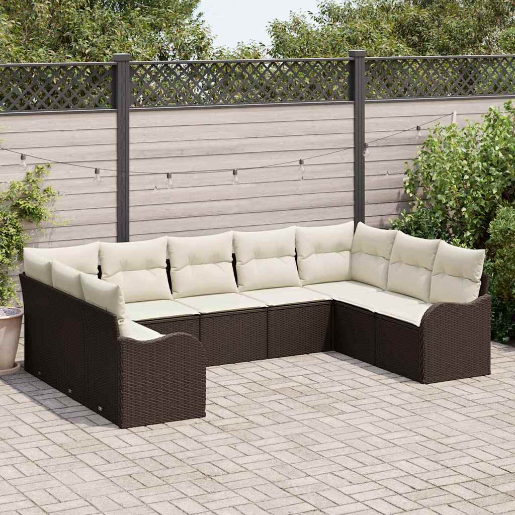 9-teilige Garten Sofa Set mit Kissen Braun Poly Rattan