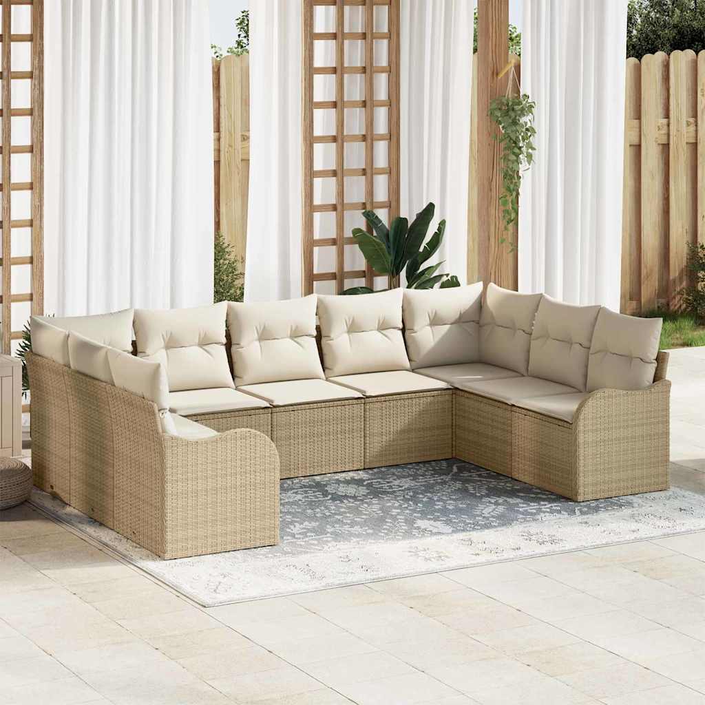 9 Stykker Have Sofa Sæt med Puder Beige Poly Rattan, vidaXL 2-personers Have Sofa med Puder Beige Poly Rattan