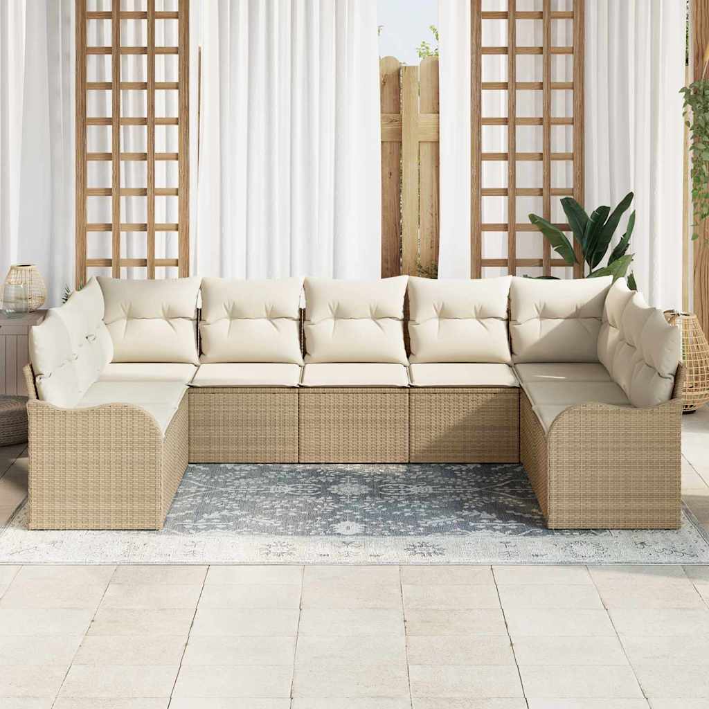 vidaXL 9-delige tuinsofa set met beige kussens van poly rattan