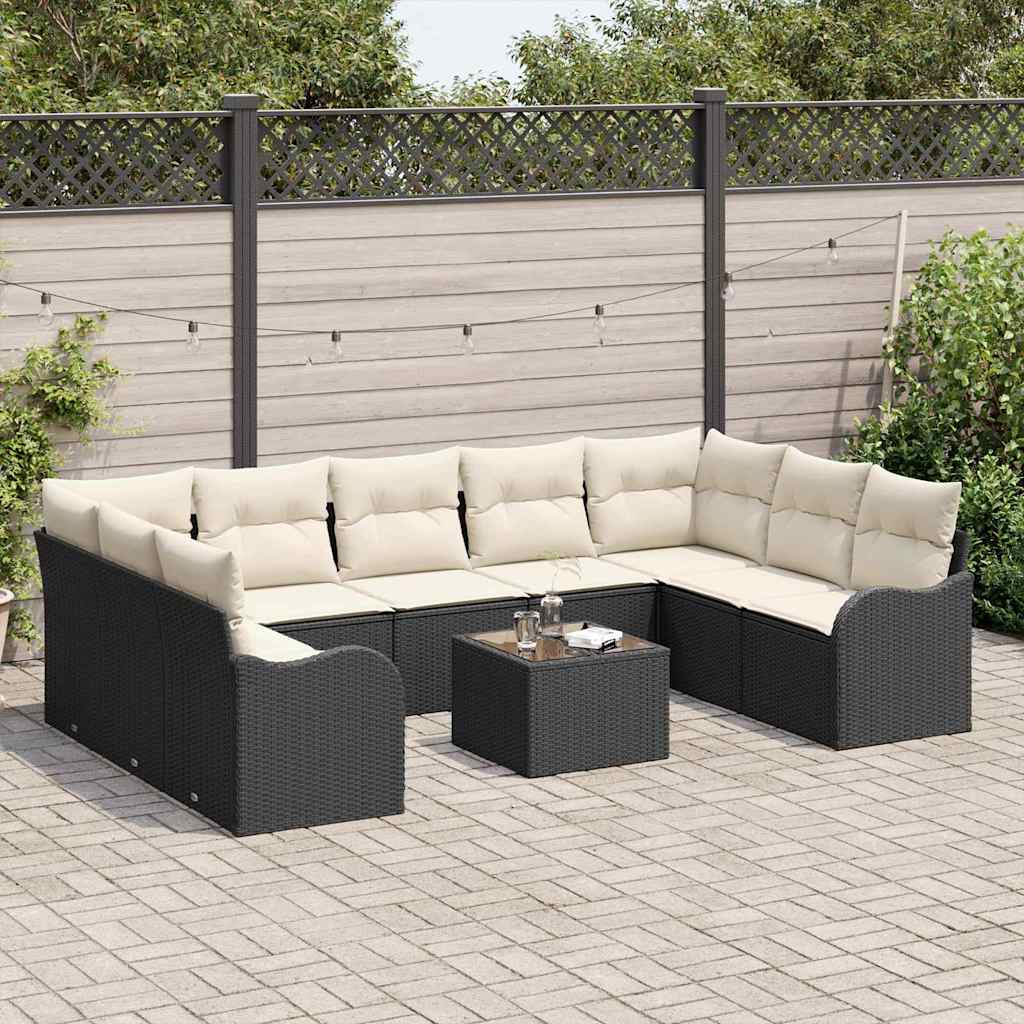 vidaXL 9-delige Tuinbank Set met Kussens - Bruin Poly Rattan