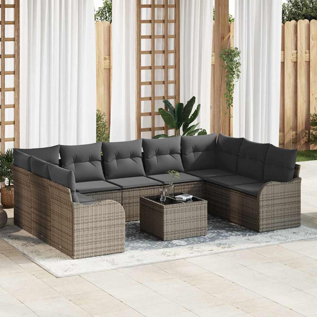 9 Delers Have Sofa Sæt med Pudeblack Poly Rattan, vidaXL 2-sæders Have Sofa med Pudegrey Poly Rattan