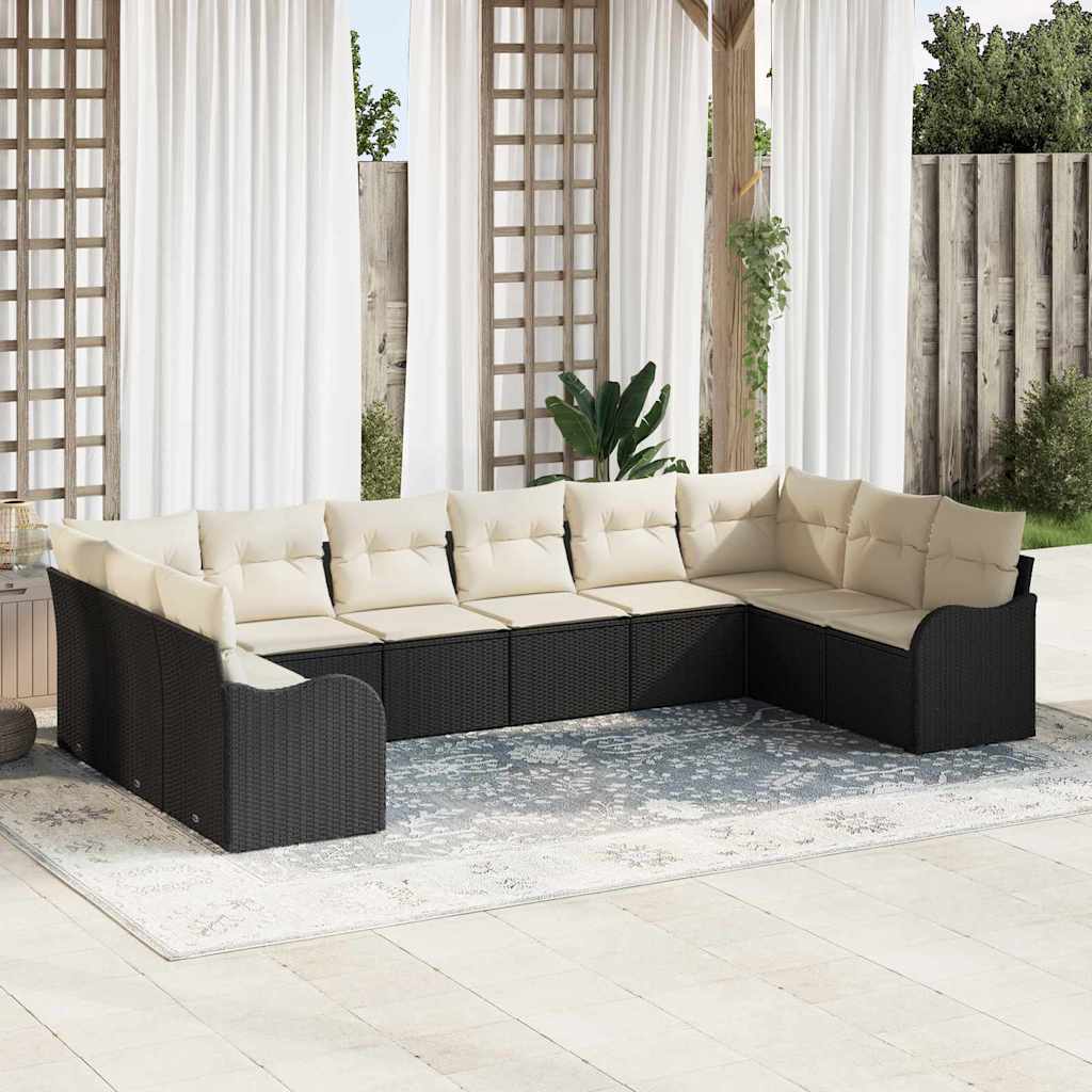 10 stykker have sofa sæt med puder sort poly rattan, vidaXL 2-sæders have sofa med puder sort poly rattan