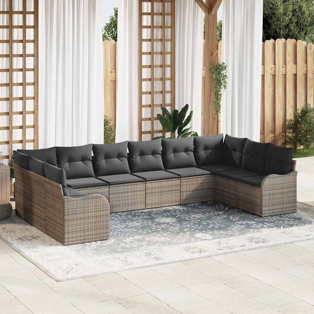 10 Stykker Have Sofa Sæt med Puder Grå Poly Rattan, vidaXL 2-Sæders Have Sofa med Puder Grå Poly Rattan