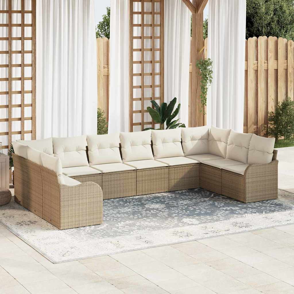 10 Stykke Have Sofa Sæt med Puder Beige Poly Rattan, vidaXL 2-Personers Have Sofa med Puder Beige Poly Rattan