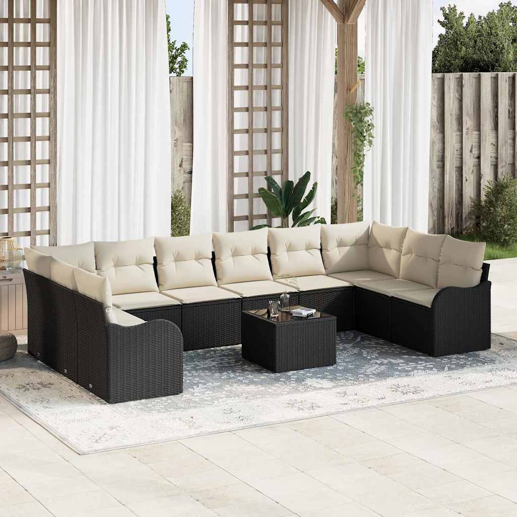 10-teiliges Garten-Sofa-Set mit Kissen Braun Poly-Rattan