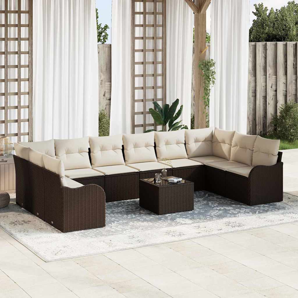 10-teiliges Garten Sofa Set mit Kissen Grau Poly Rattan