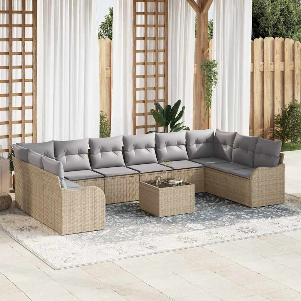 11-delers havesofa sæt med hynder i sort poly rattan, vidaXL 2-personers havesofa med hynder i beige poly rattan