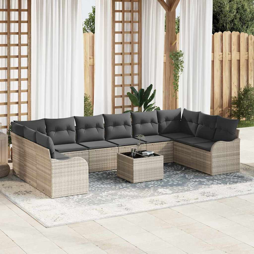 11-stykke have sofa sæt med puder grå poly rattan, vidaXL 2-personers have sofa med puder lysegrå poly rattan