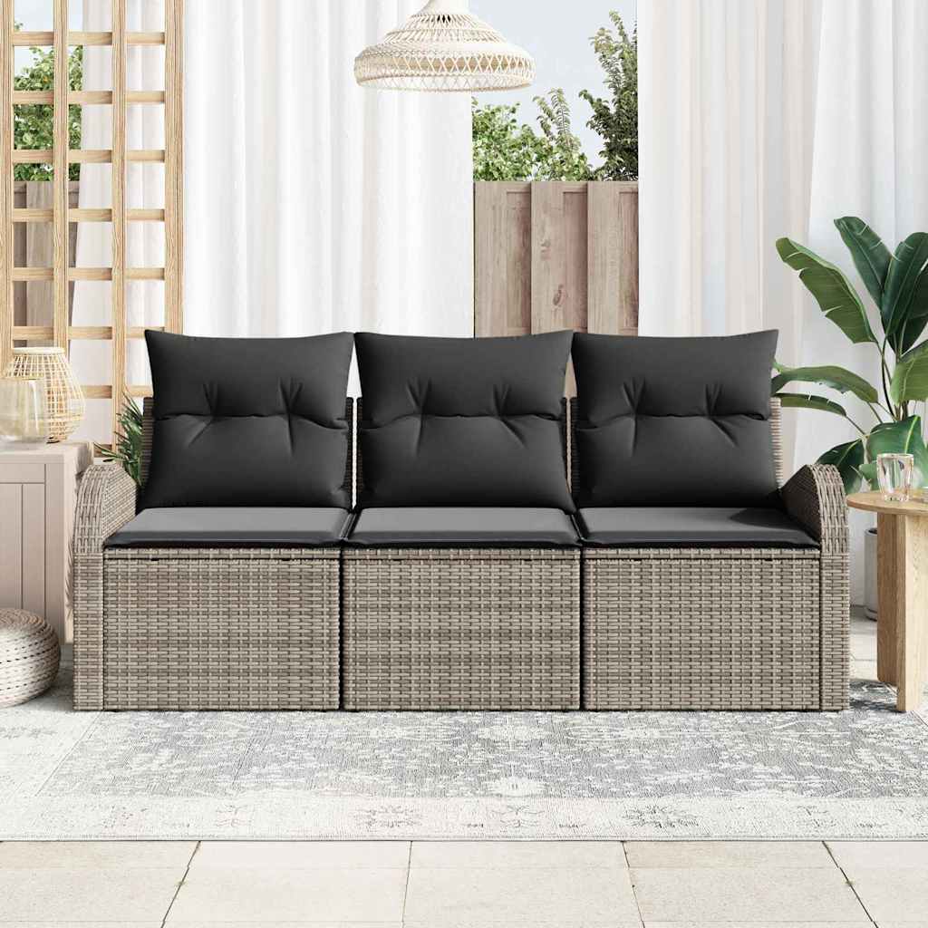 vidaXL 3-delige tuinset met kussens in het grijs van poly rattan