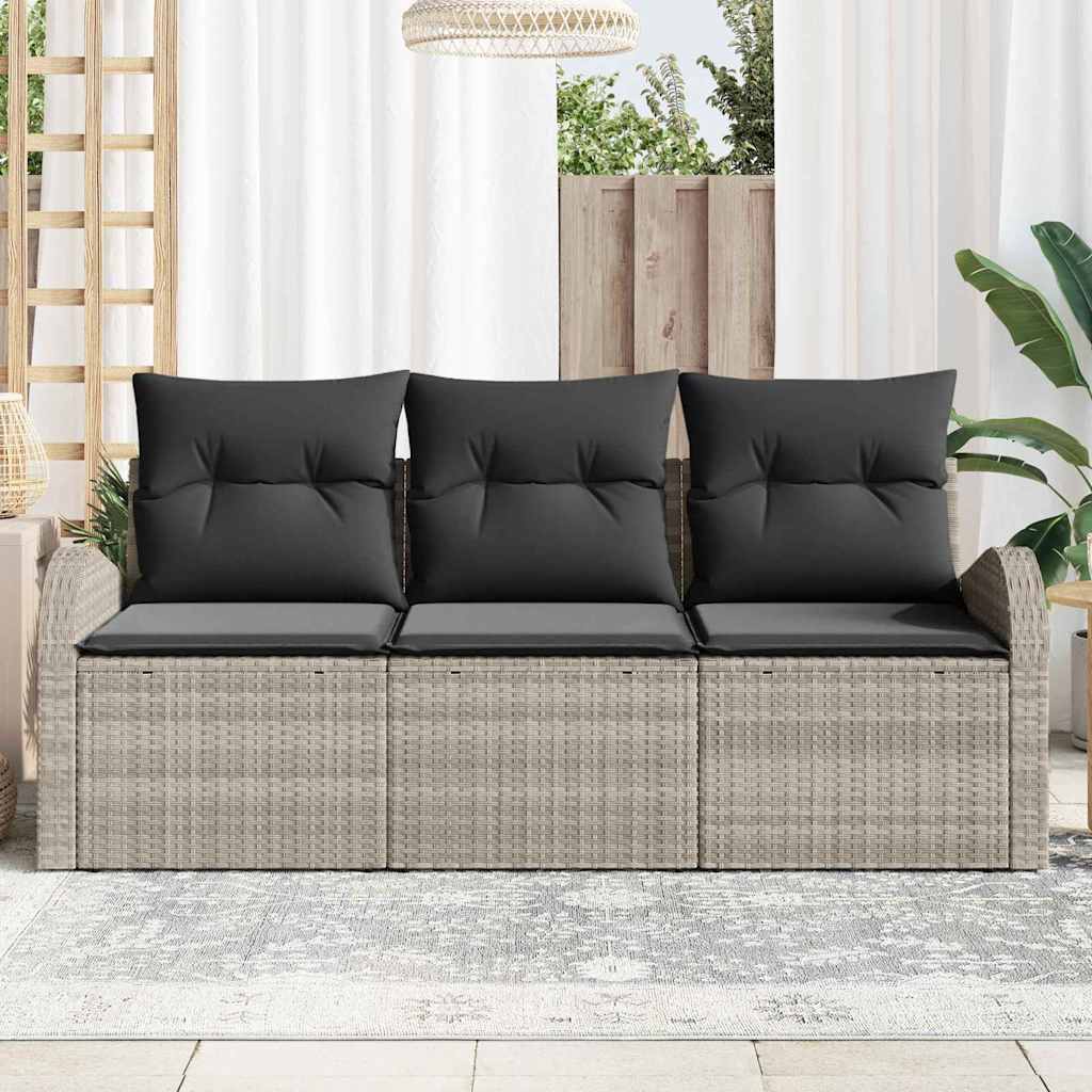 vidaXL 3-delige tuinset met kussens in lichtgrijs poly rattan