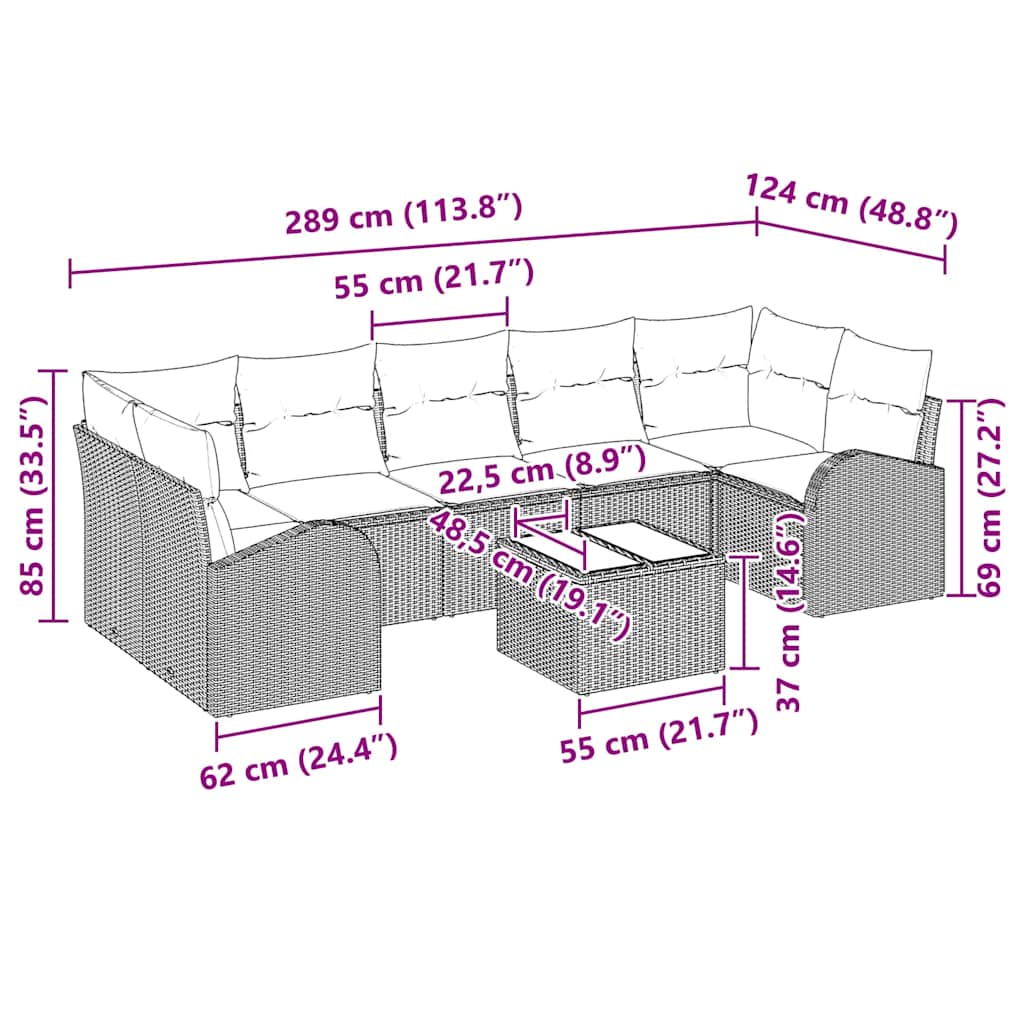 Vrtna sedežna garnitura Svetlo siva 55 x 55 x 37 cm poli ratan - slika 13