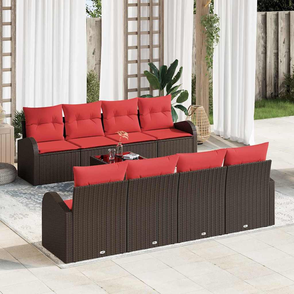 vidaXL Set de canapea 9 pcs Maro și roșu Poliester