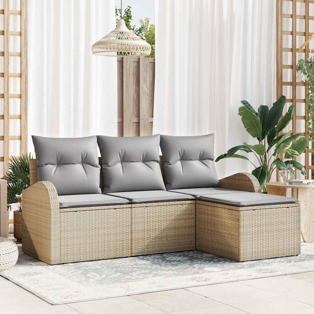 4 Deles Have Sofa Sæt med Puder Beige Poly Rattan