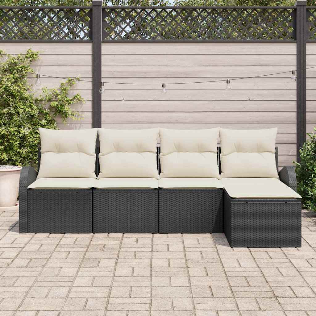 vidaXL 5-delige tuinset met kussens in zwart poly rattan