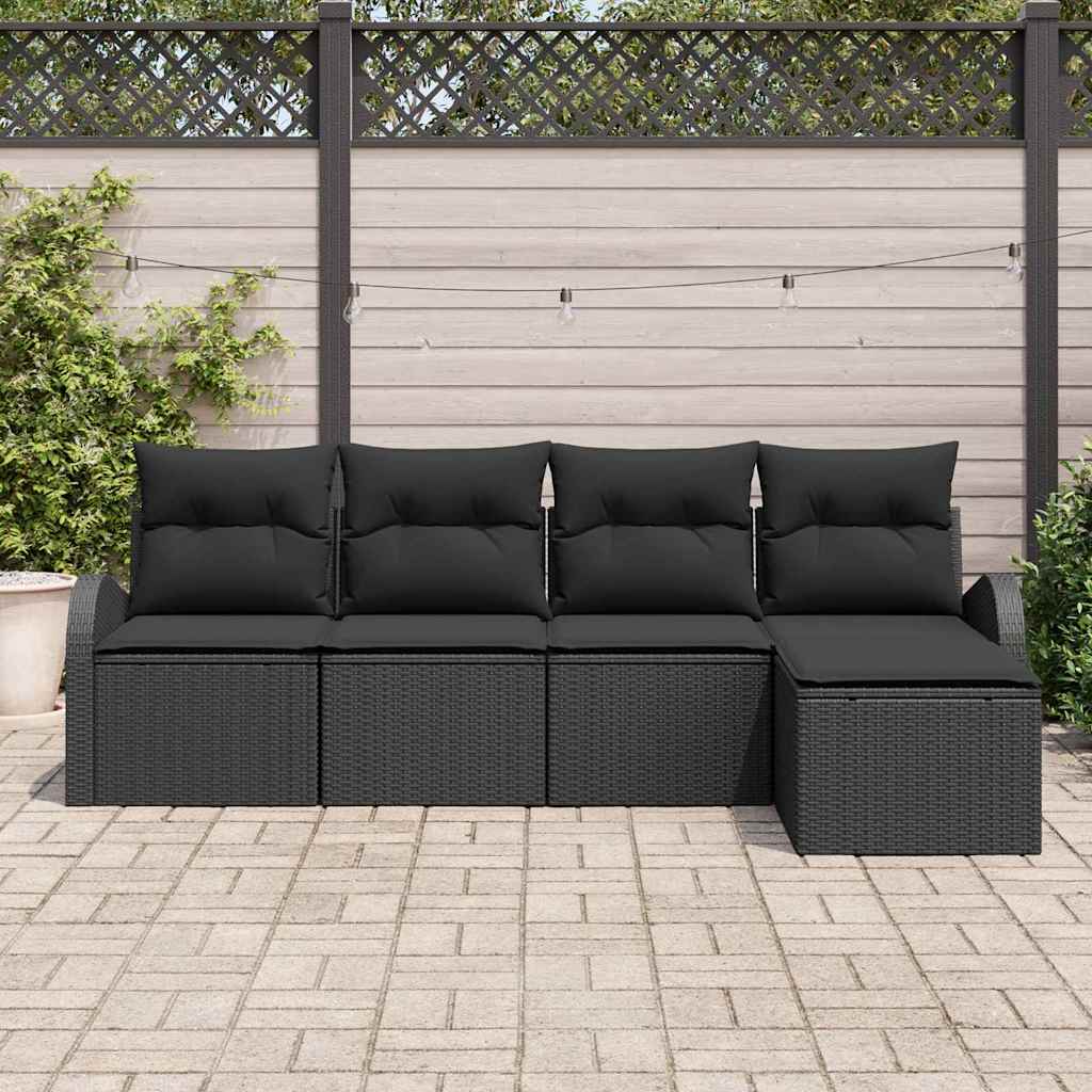 vidaXL 5-delige tuinsofa set met zwarte kussens van poly rattan