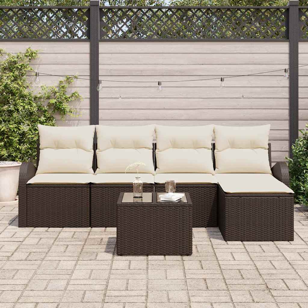 vidaXL 5-delige ligbedden set met kussens in grijs poly rattan