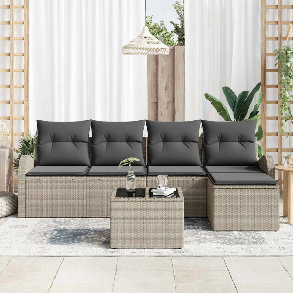 vidaXL 6-delige tuinsofa set met kussens, grijs poly rattan
