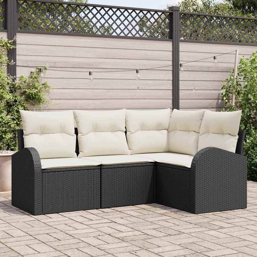 4 Dels Have Sofa Sæt med Puder i Sort Poly Rattan