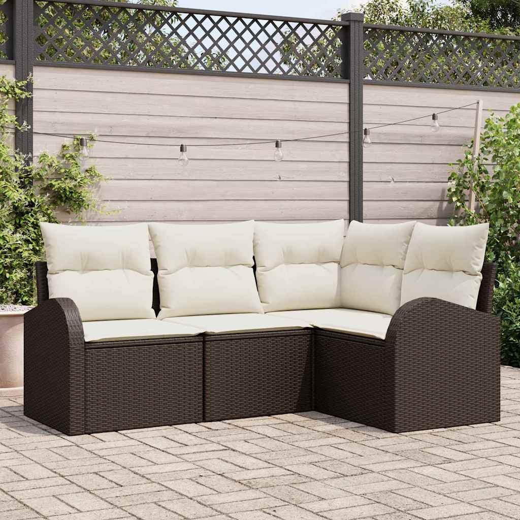 4-teiliges Garten Sofa Set mit Kissen in Braun aus Poly Rattan