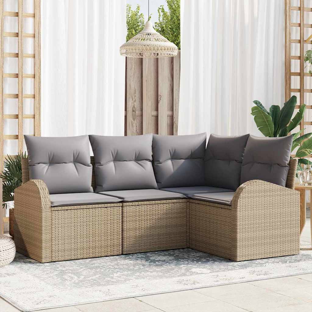 4 Styk Have Sofaset med Puder Beige Poly Rattan