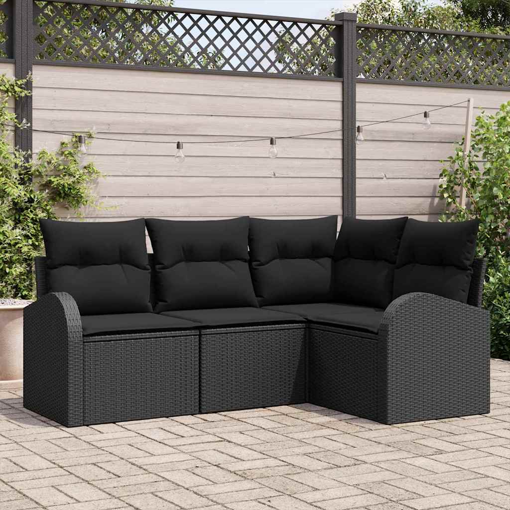 4 Deles Have Sofa Sæt med Puder Sort Poly Rattan