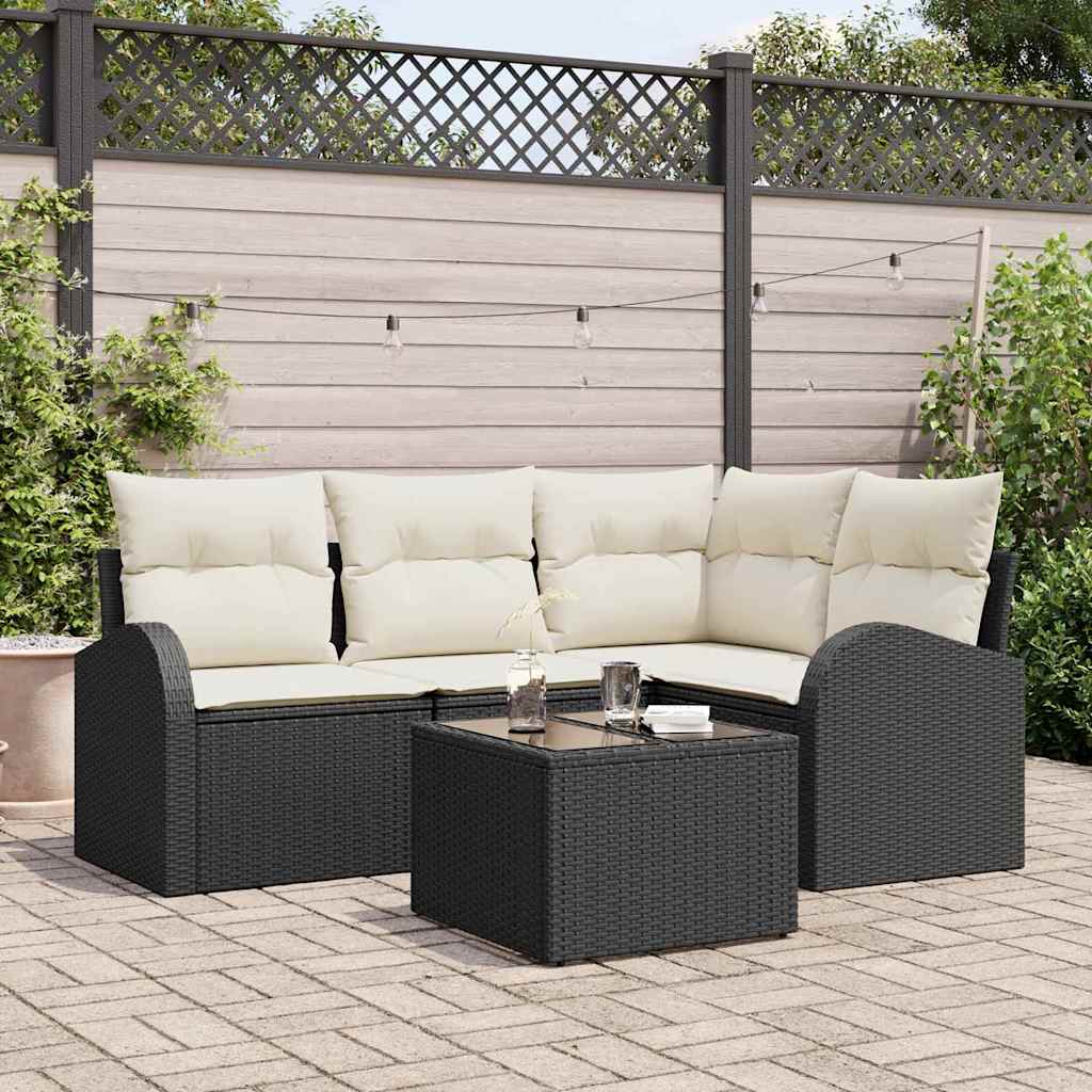 vidaXL Garten-Sofa-Set mit 4 Teilen und Kissen, braunes Poly-Rattan.