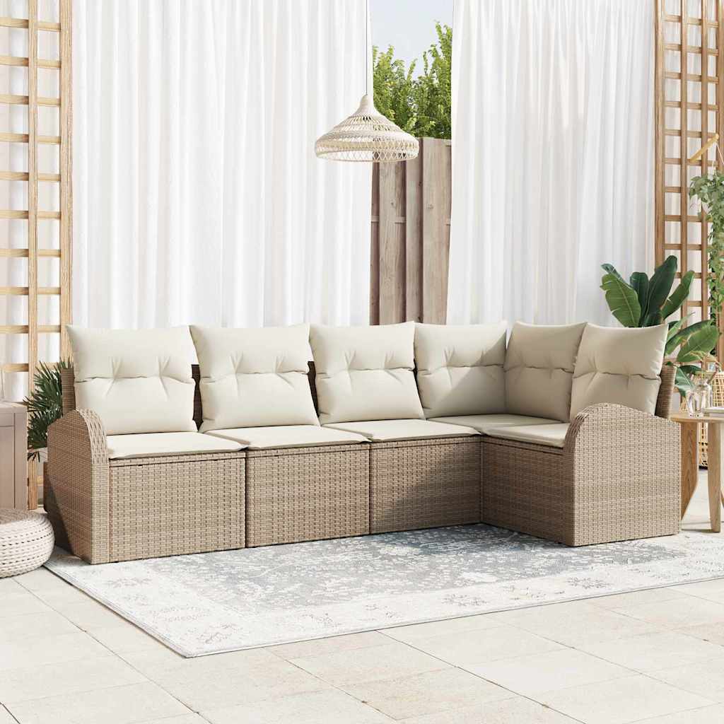 5 Stykke Have Sofa Sæt med Puder - Beige Poly Rattan