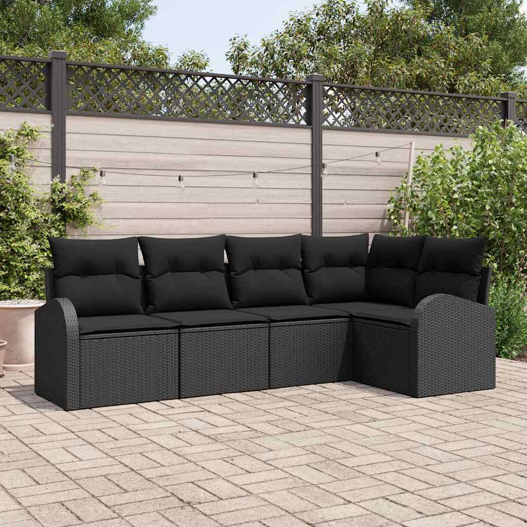 5 Stk Have Sofa Sæt med Puder Sort Poly Rattan