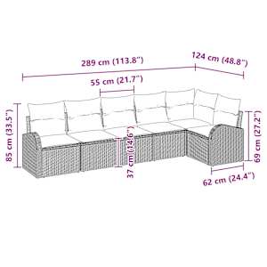 Sada zahradních pohovek s polštářem 6 pcs Béžová Poly ratan - obrázek 8