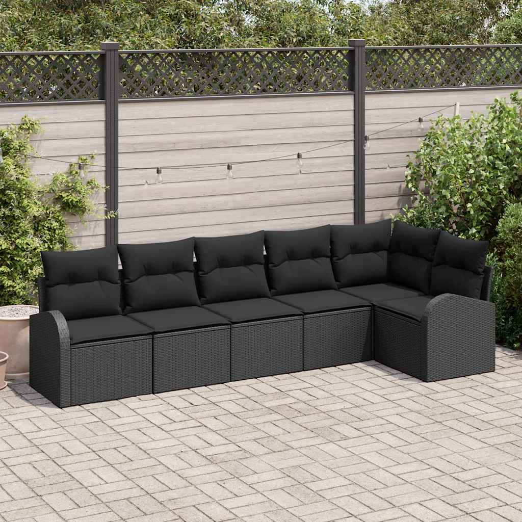 6-teiliges Garten-Sofa-Set mit Kissen Schwarz Poly-Rattan