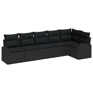 Sada zahradních pohovek s polštářem 6 pcs Černá Poly ratan - obrázek 2
