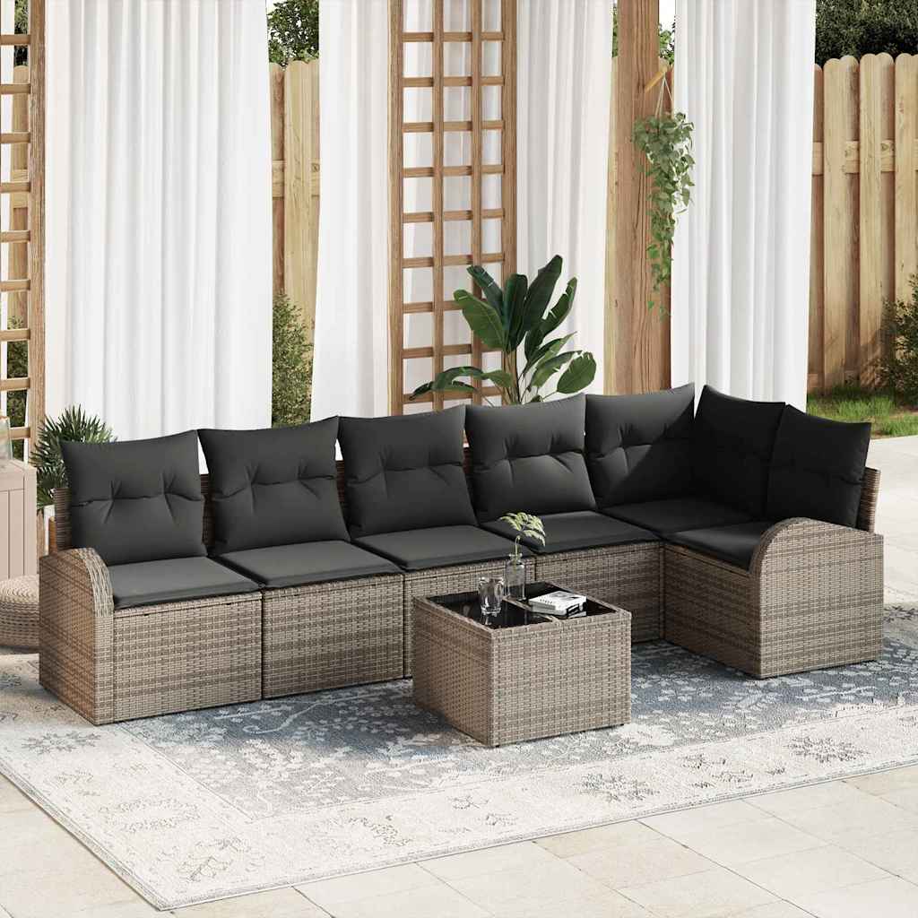 6-tlg. Garten-Sofagarnitur mit Kissen Schwarz Poly Rattan