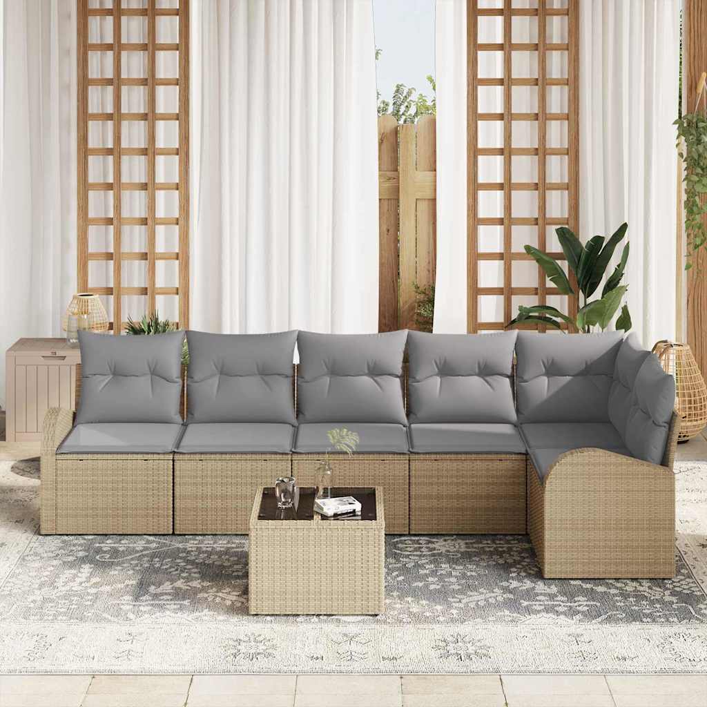 vidaXL 7-delige tuinsofa set met kussens, zwarte poly rattan