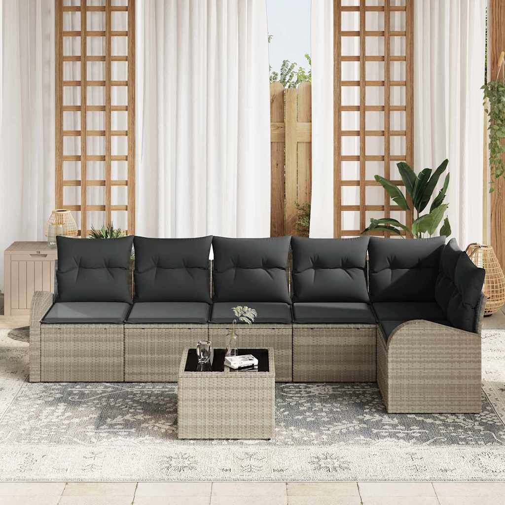 vidaXL 7-delige tuinset met kussens Grijs poly rattan
