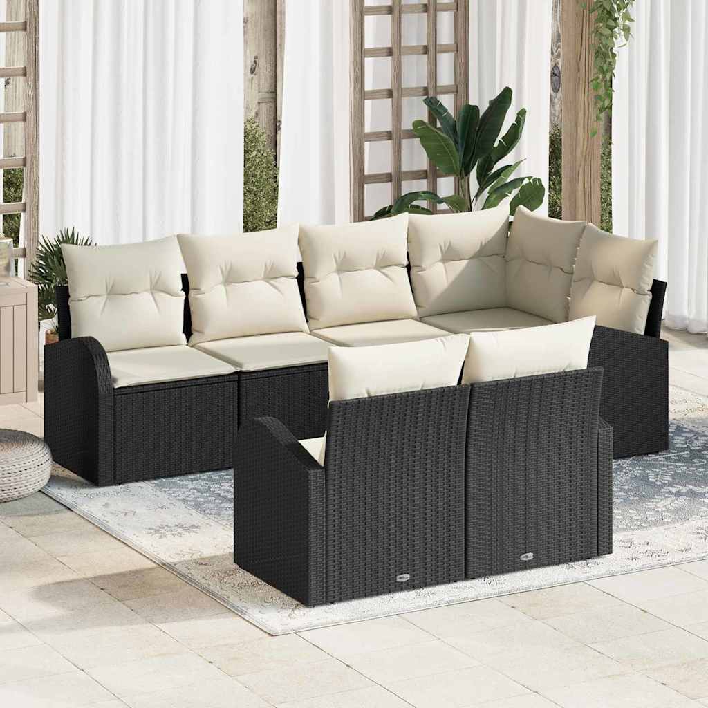 7-delers Have Sofa Sæt med Puder Sort Poly Rattan