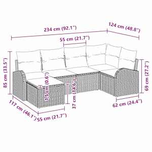 Sada zahradních pohovek 6 pcs Černá polyratan - obrázek 9
