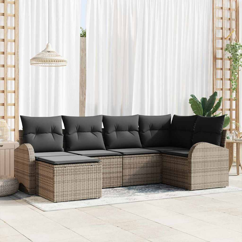 6 dele have sofa sæt med puder grå poly rattan