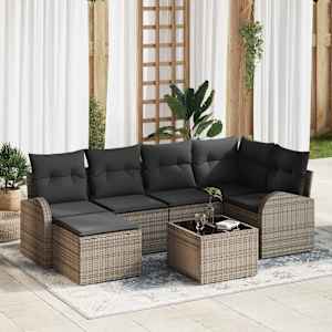 Vrtna sedežna garnitura 7 pcs Siva poli ratan