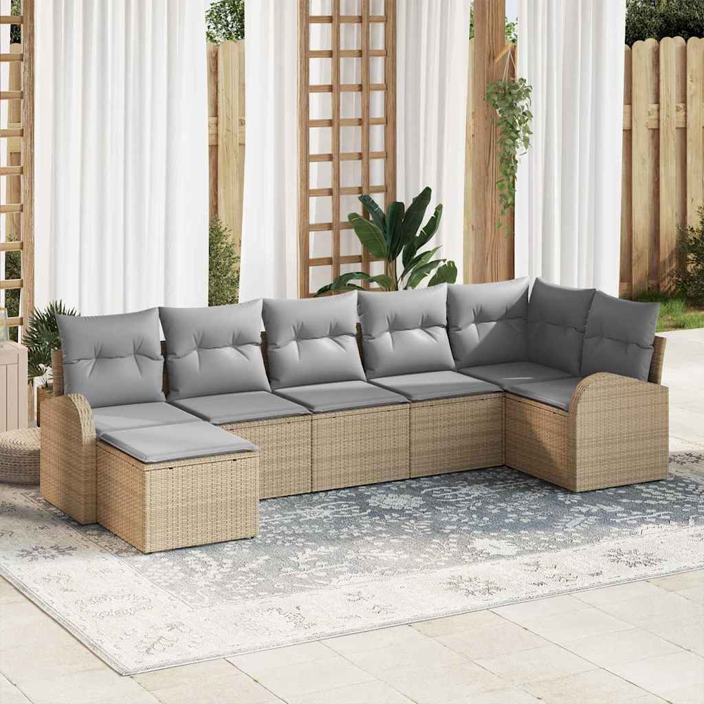 Havesofa Sæt Sæt af 7 Beige Rattan Havesofa Rektangulær