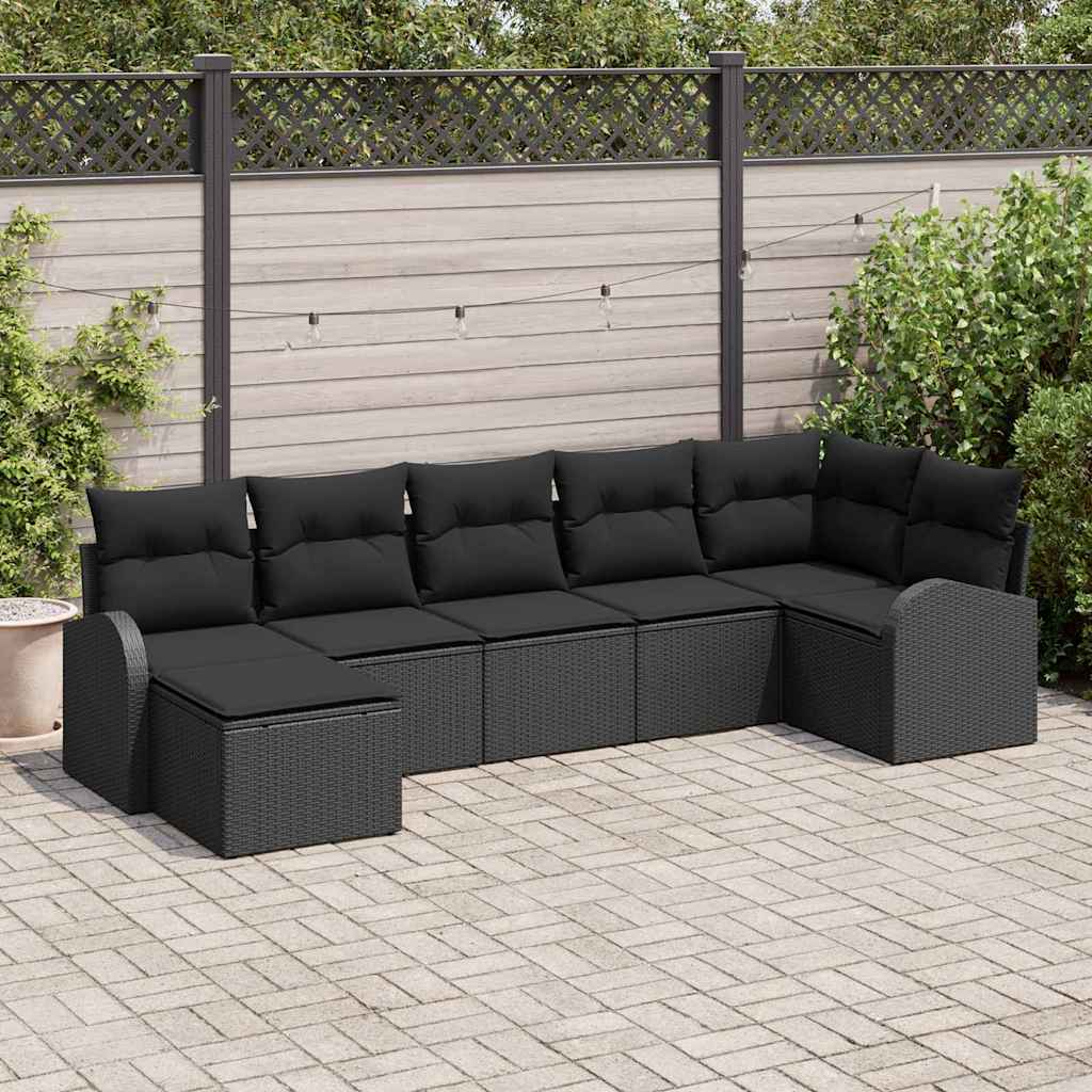 Havesofa Sæt Sæt af 7 Sort Poly Rattan Udendørs Sofa