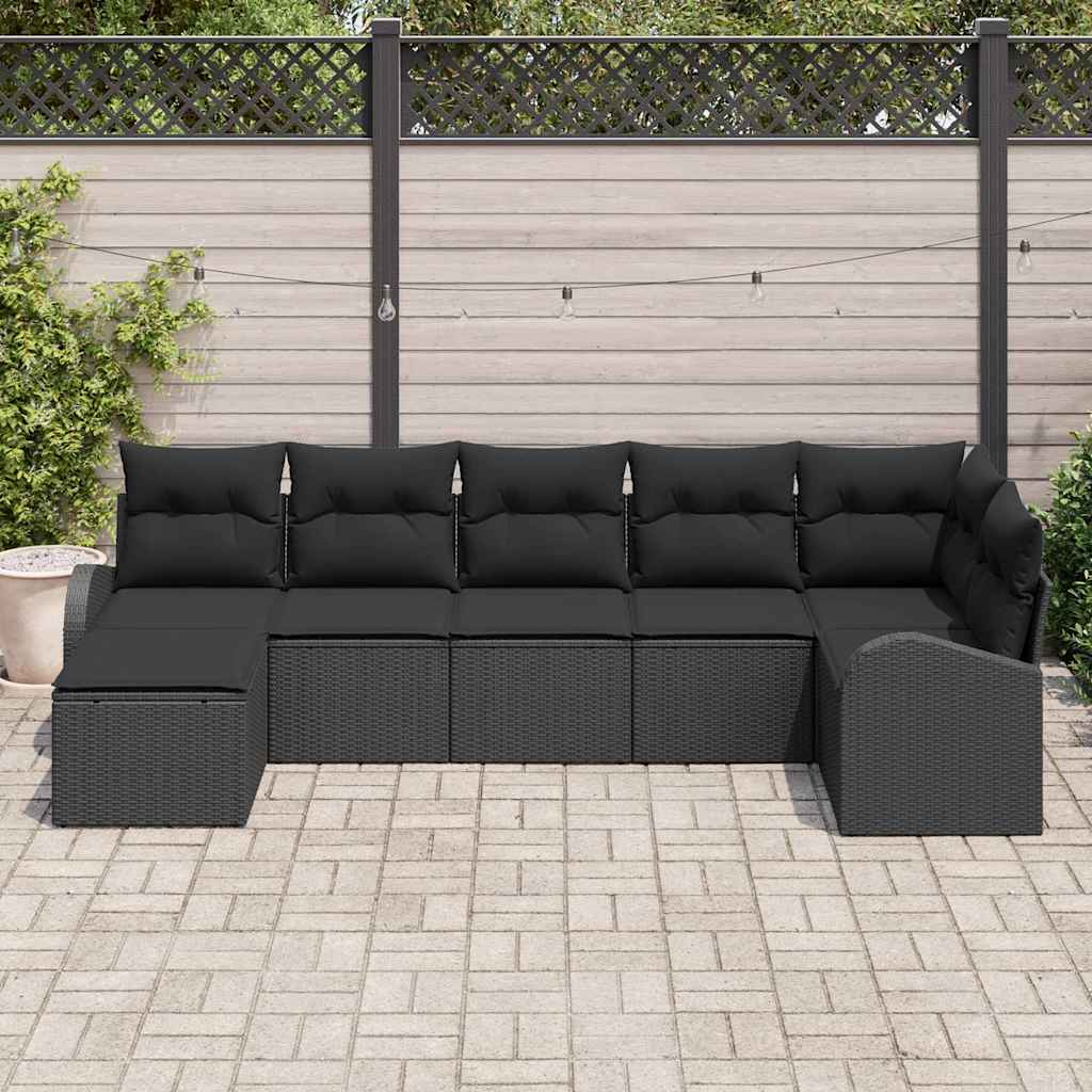 vidaXL 7-delige tuinsofa set met kussens van zwart poly rattan