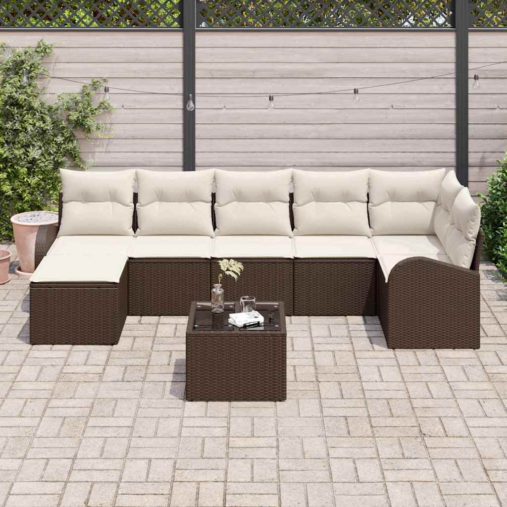 vidaXL 7-delige tuinset met kussens Grijs poly rattan
