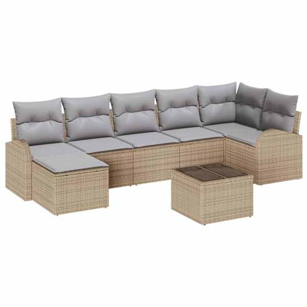 vidaXL Aia Diivanikomplekt 8 tk Beež [S&uuml;nteetiline]: Pol&uuml; Rattan