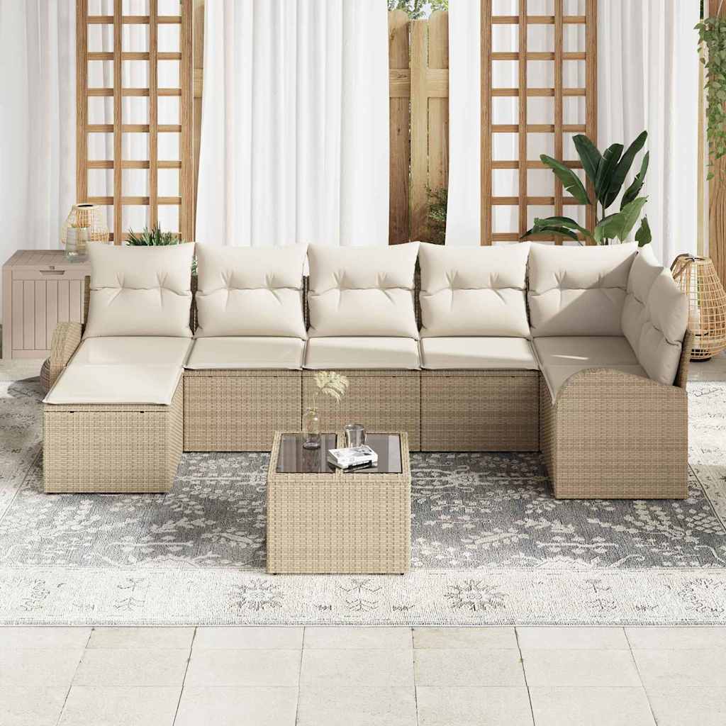 vidaXL 8-delige tuinbankset met kussens van bruin poly rattan