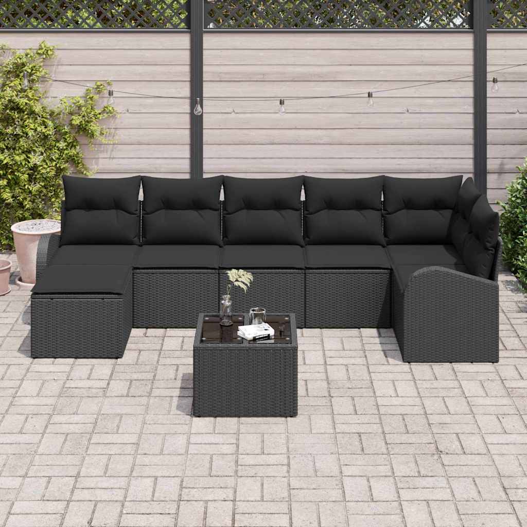 vidaXL 8-delige tuinset met kussens in beige poly rattan