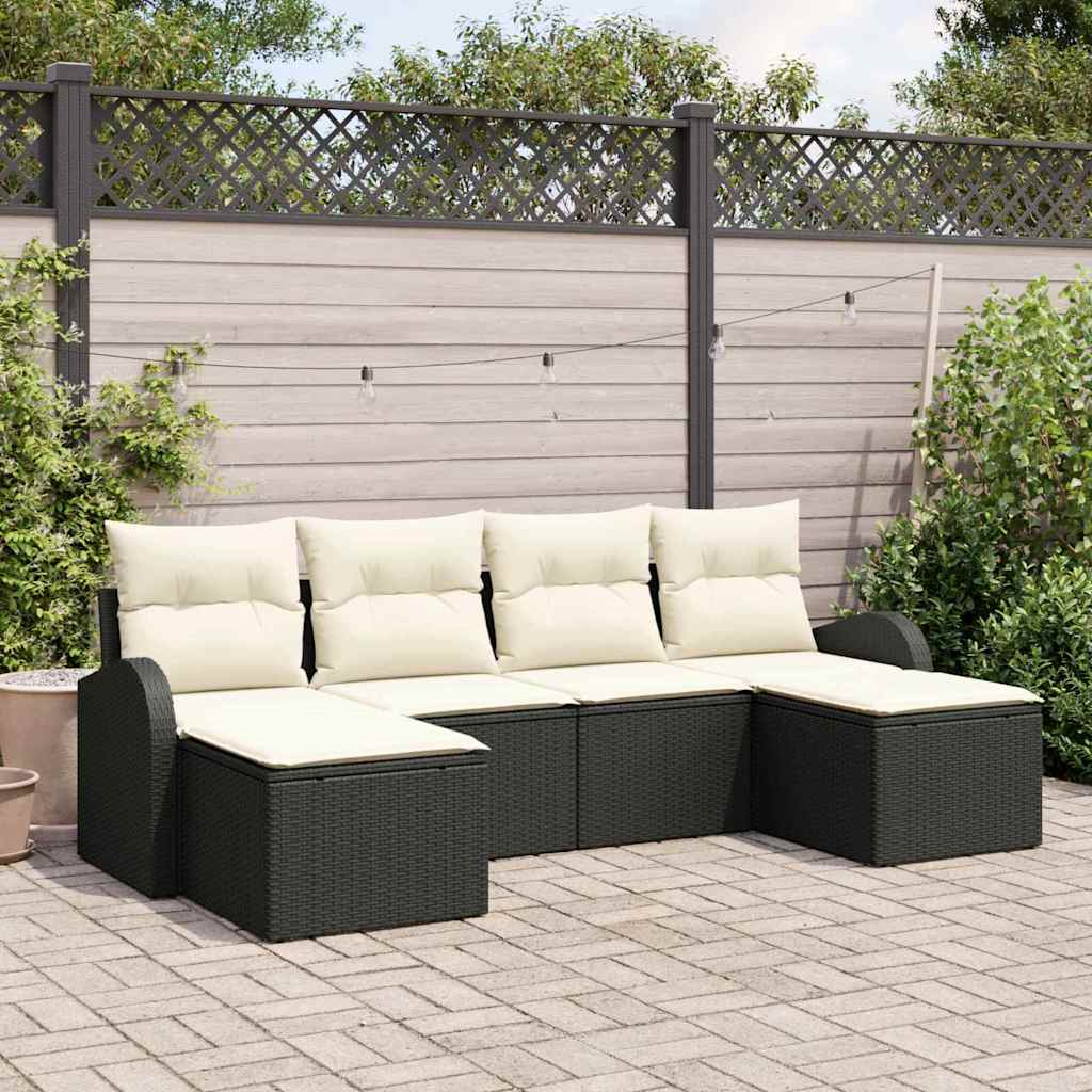 6 tükki aia diivanite komplekt padjadega Must polü rattan