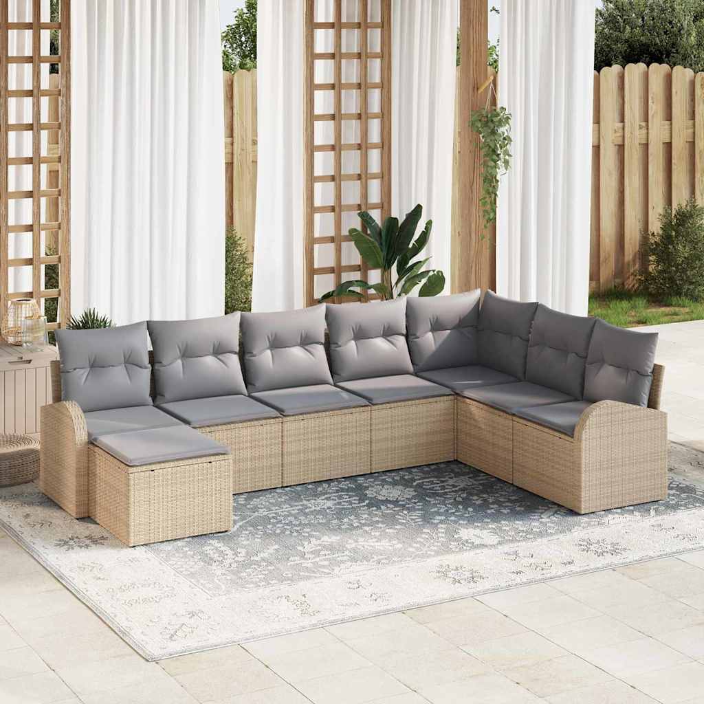 Havesofa Sæt Sæt af 8 Beige Rattan og stof Havesofa Sæt