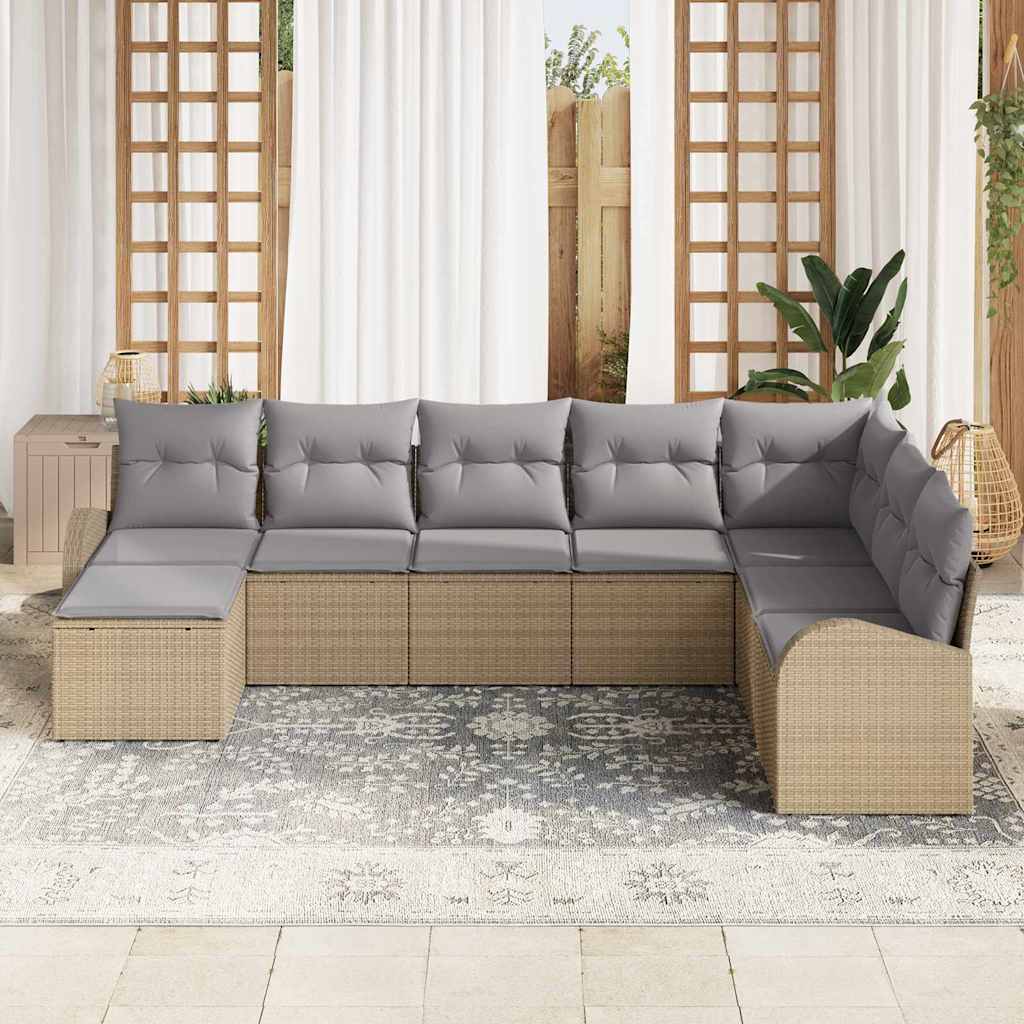 vidaXL 8-delige tuinset met kussens in beige poly rattan